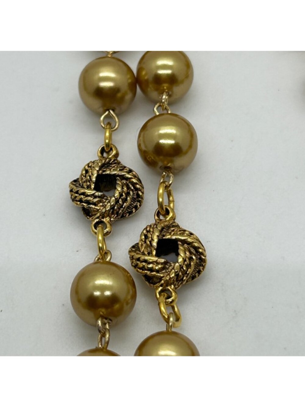 Vintage Joan Rivers Gold Tone Faux Pearl Beads Filigree Bead Necklace 62" Long - Picture 8 of 12